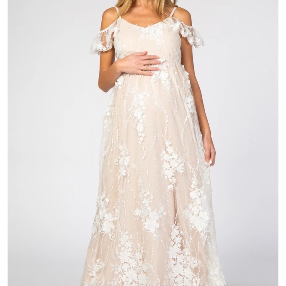 Ivory Floral Embroidered Maternity Gown